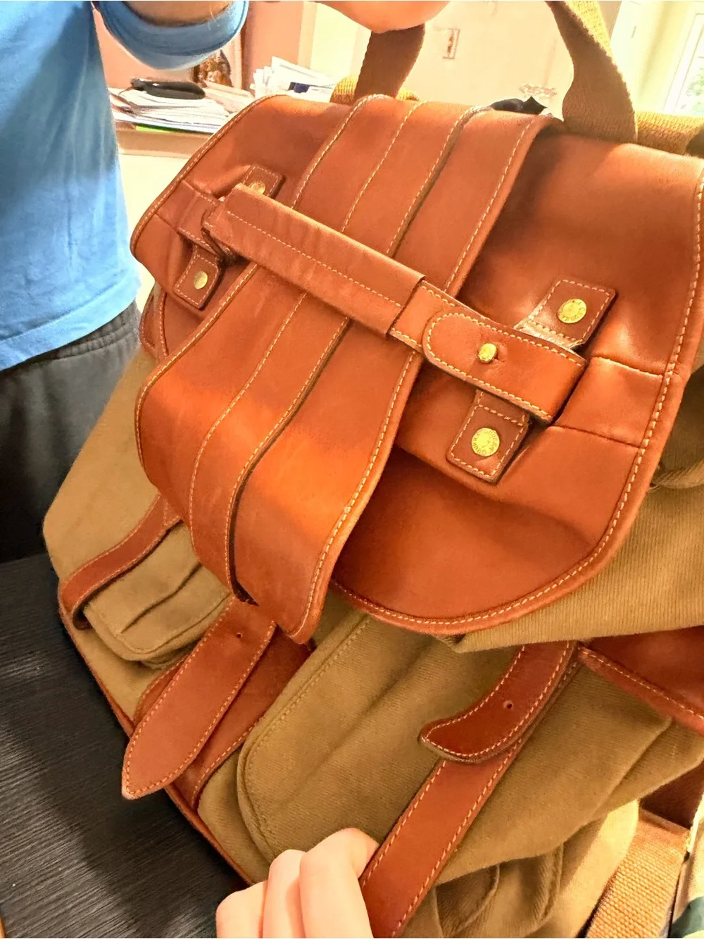 Ghurka Leather Men's Backpack in Beige and Brown